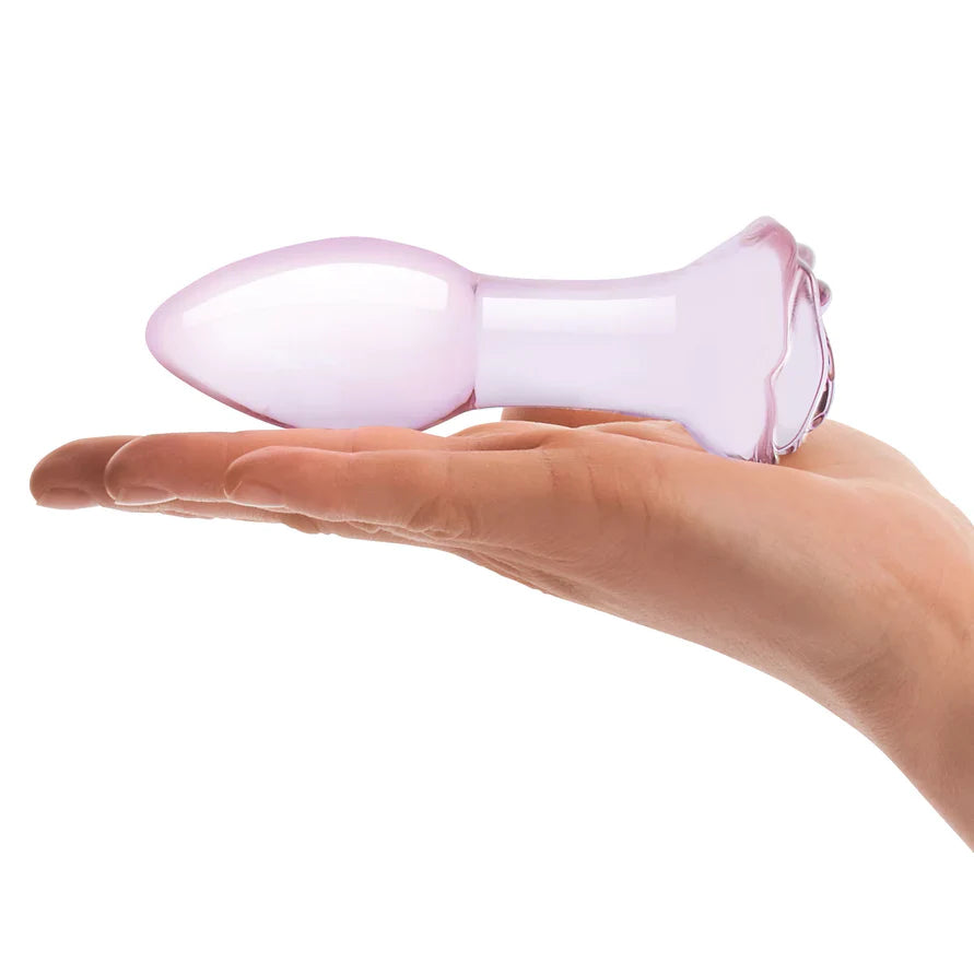 Glas 5" Rosebud Glass Butt Plug - Pink