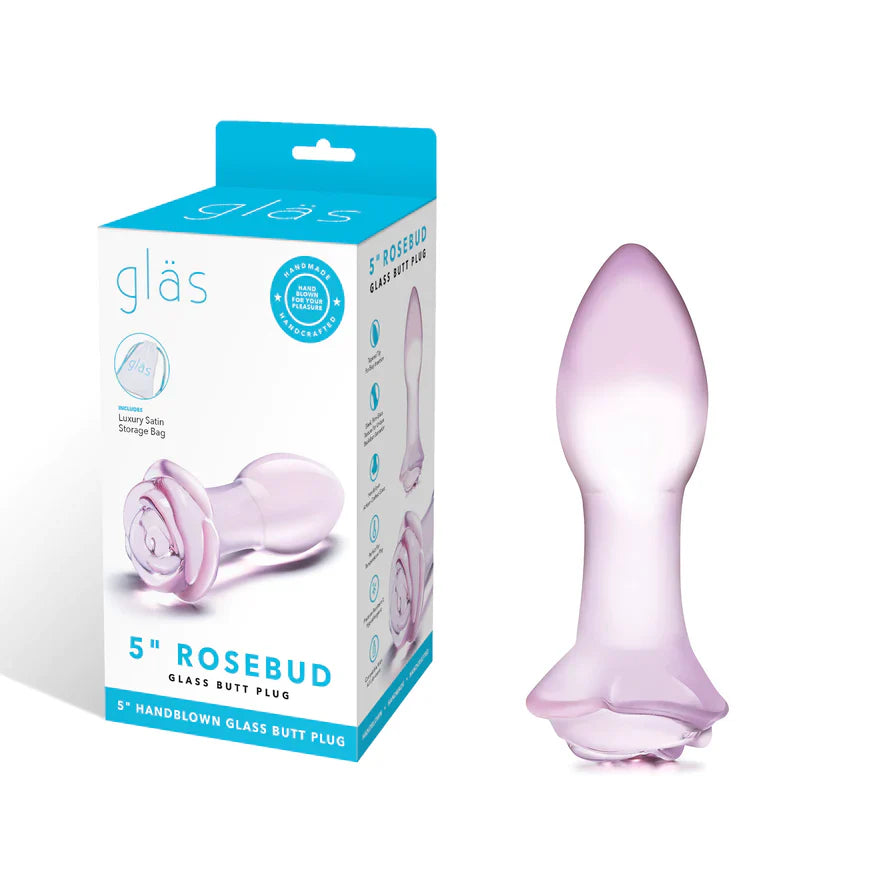 Glas 5" Rosebud Glass Butt Plug - Pink